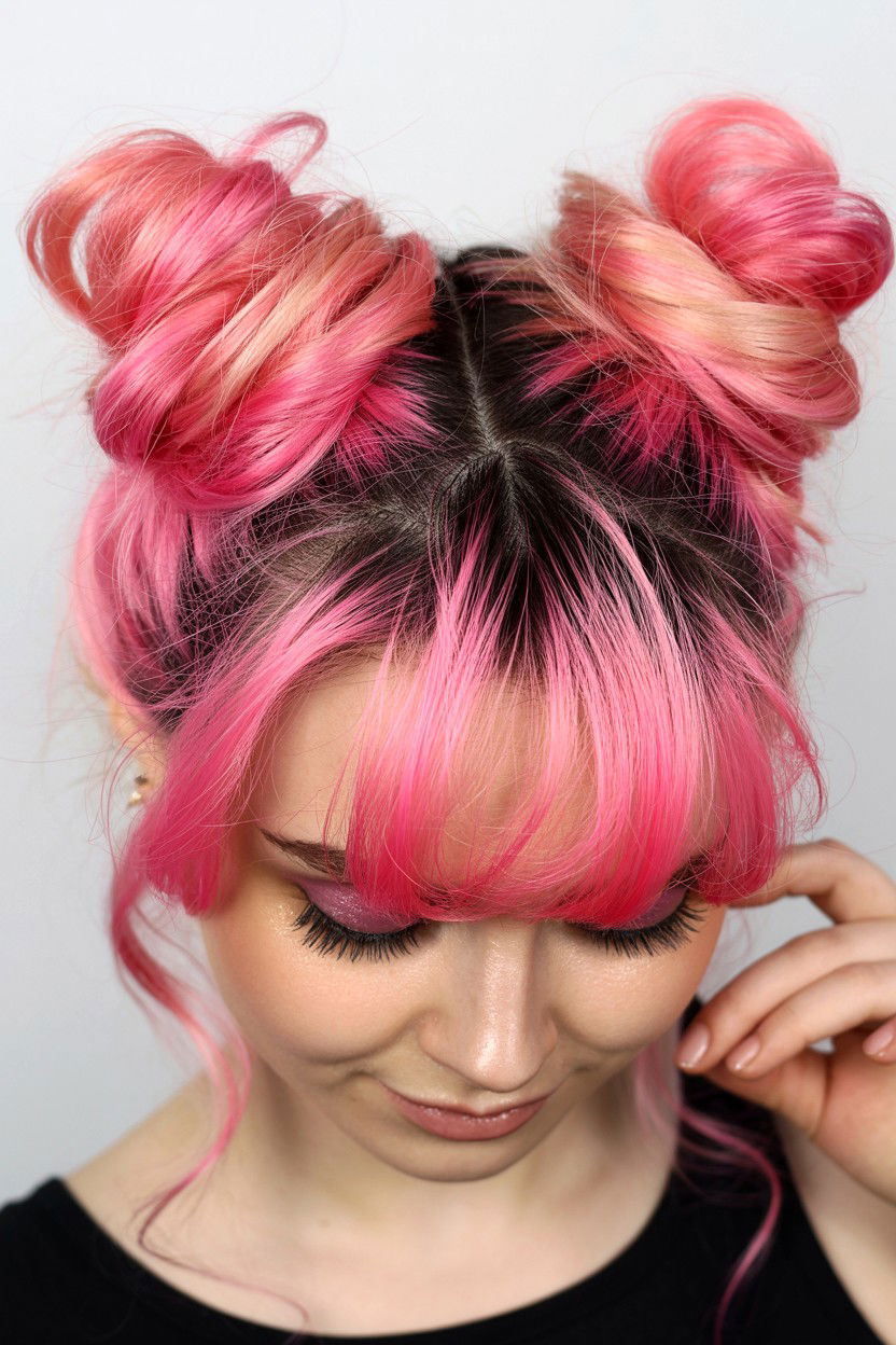 Ombre pink space buns - 25 Valentine's Day Space Buns Ideas