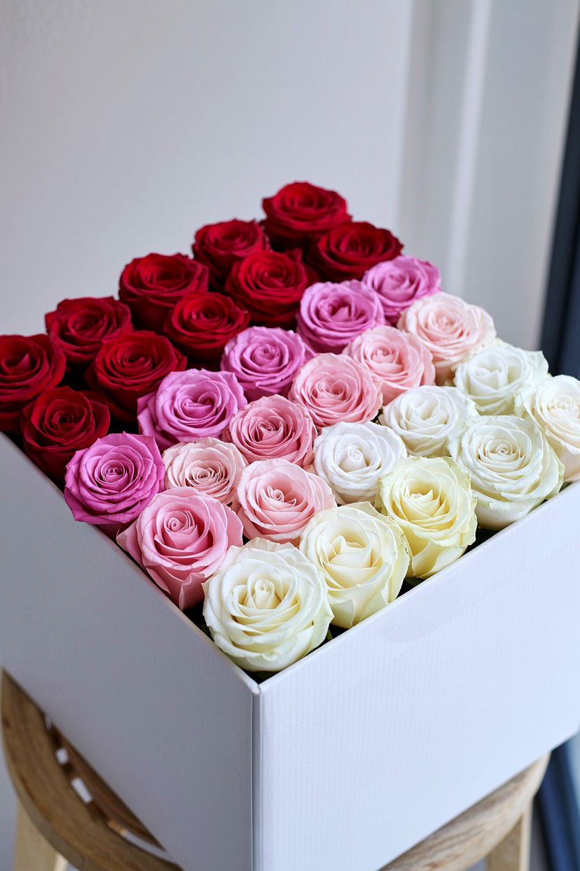 Ombre rose flower box - 25 Valentine's Day Rose Arrangement Ideas