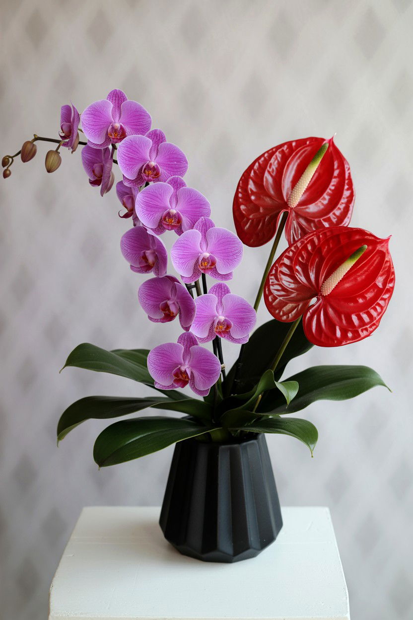Orchid And Anthurium Exotic Bouquet - 25 Valentine's Day Mixed Bouquet Ideas