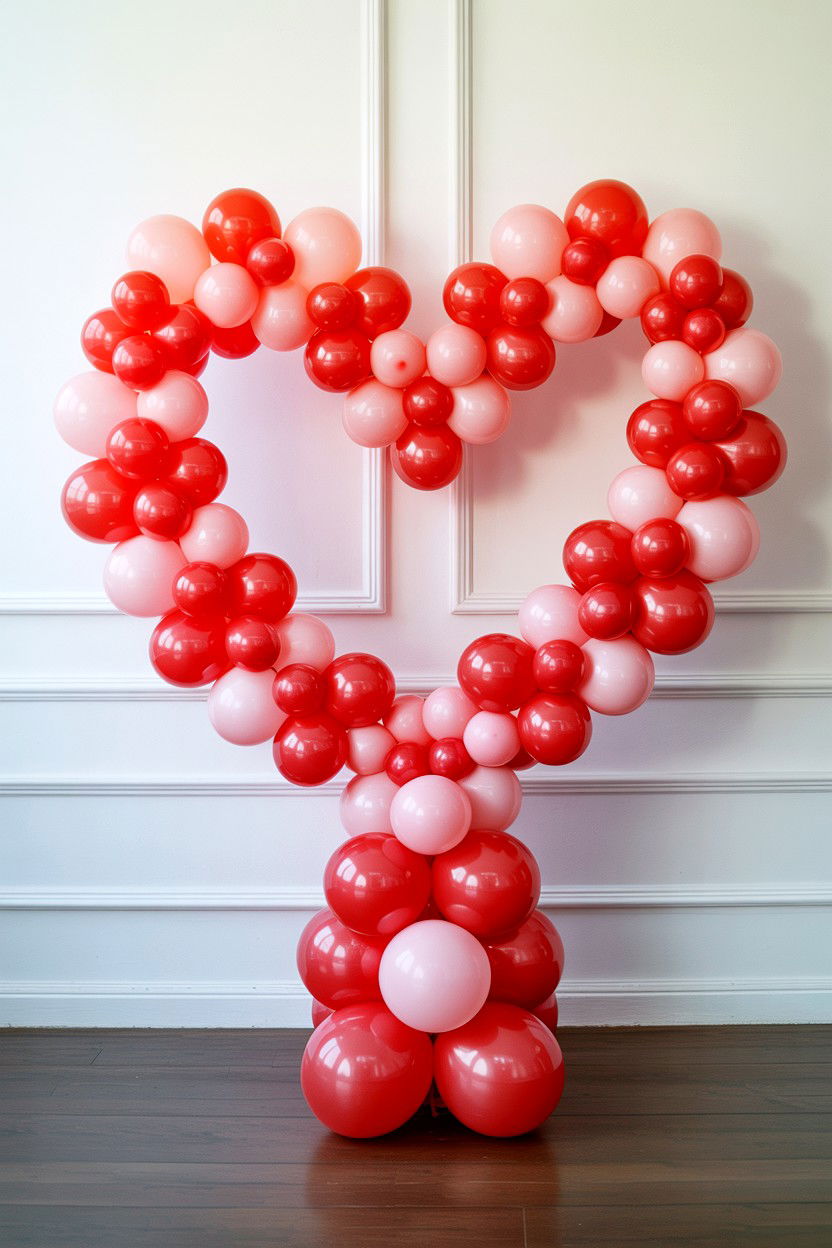 Organic Heart Balloon Tower - 25 Valentine's Day Balloon Column Ideas