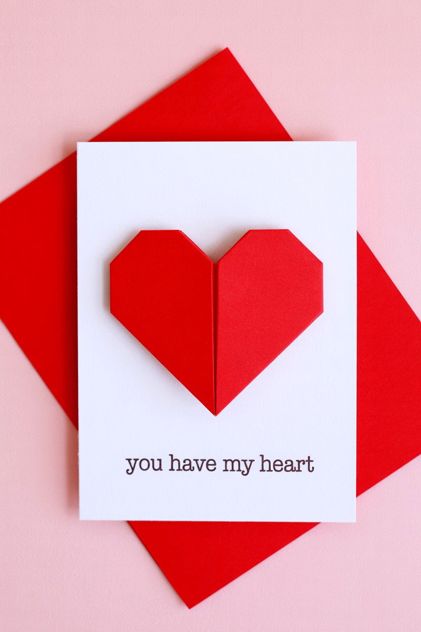 Origami Heart Card - 25 Valentine's Day Card Ideas for Girlfriend
