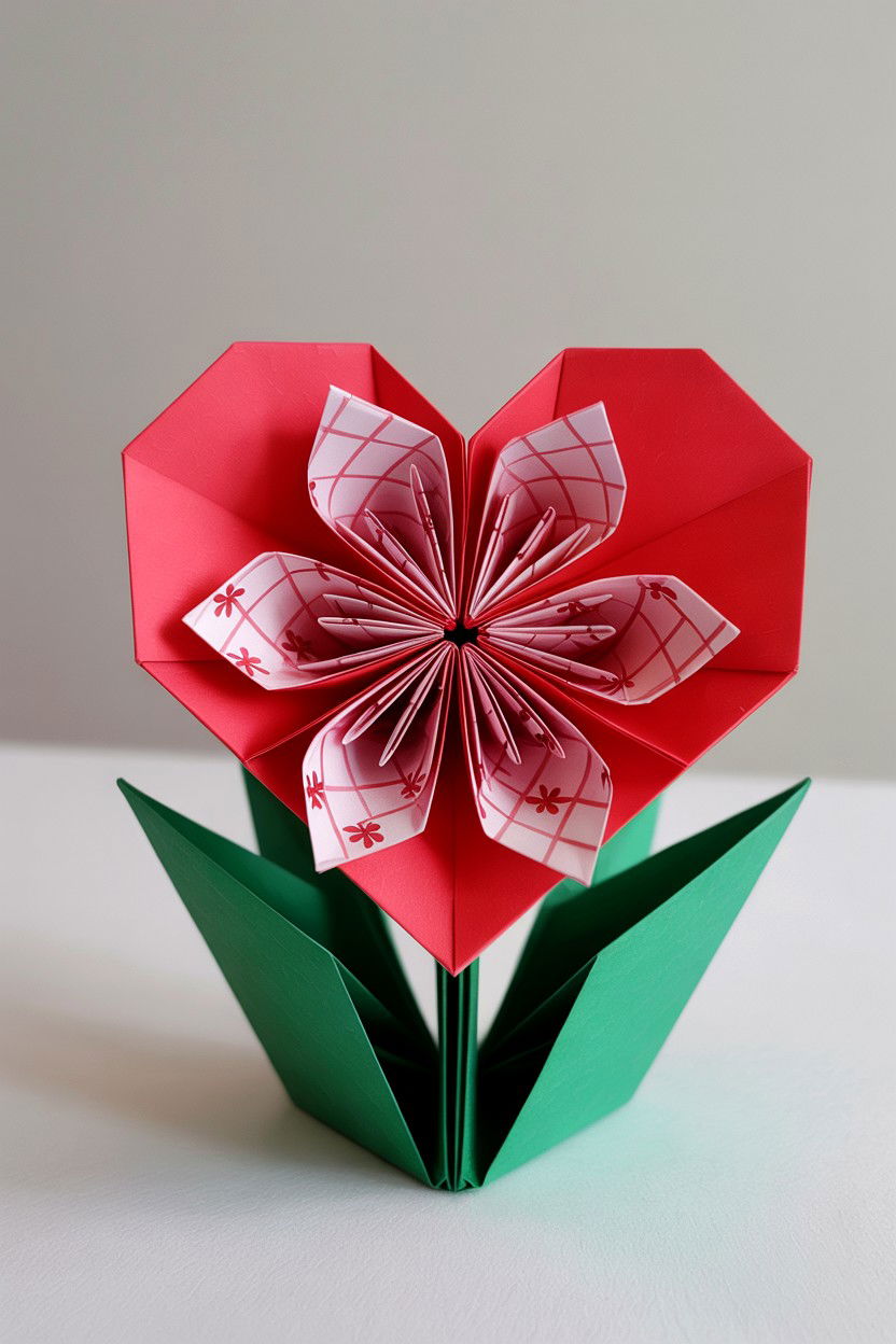 Origami Heart Flower - 25 Valentine's Day Paper Flower Ideas