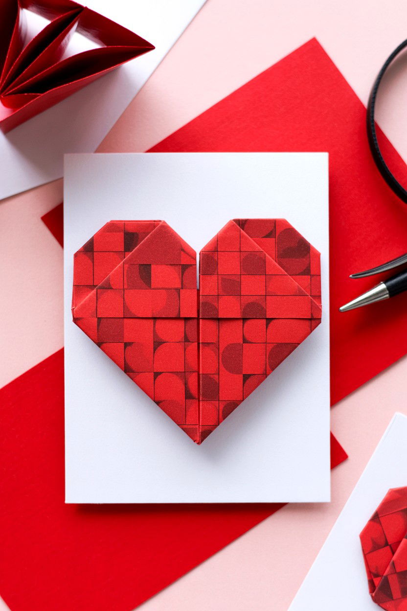 Origami Heart Fold Card - 25 Romantic Valentine's Day Card Ideas