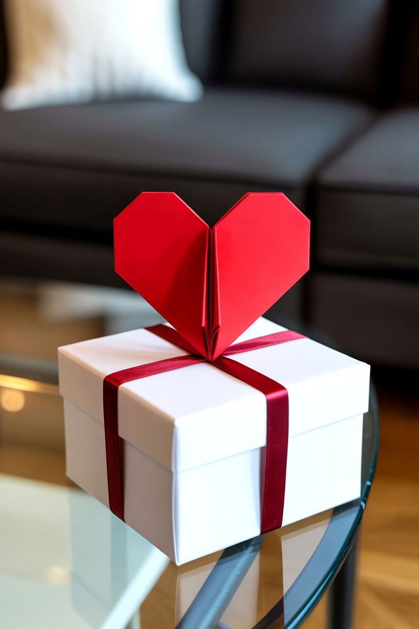 Origami Heart Topper - 25 Valentine's Day Gift Wrapping Ideas