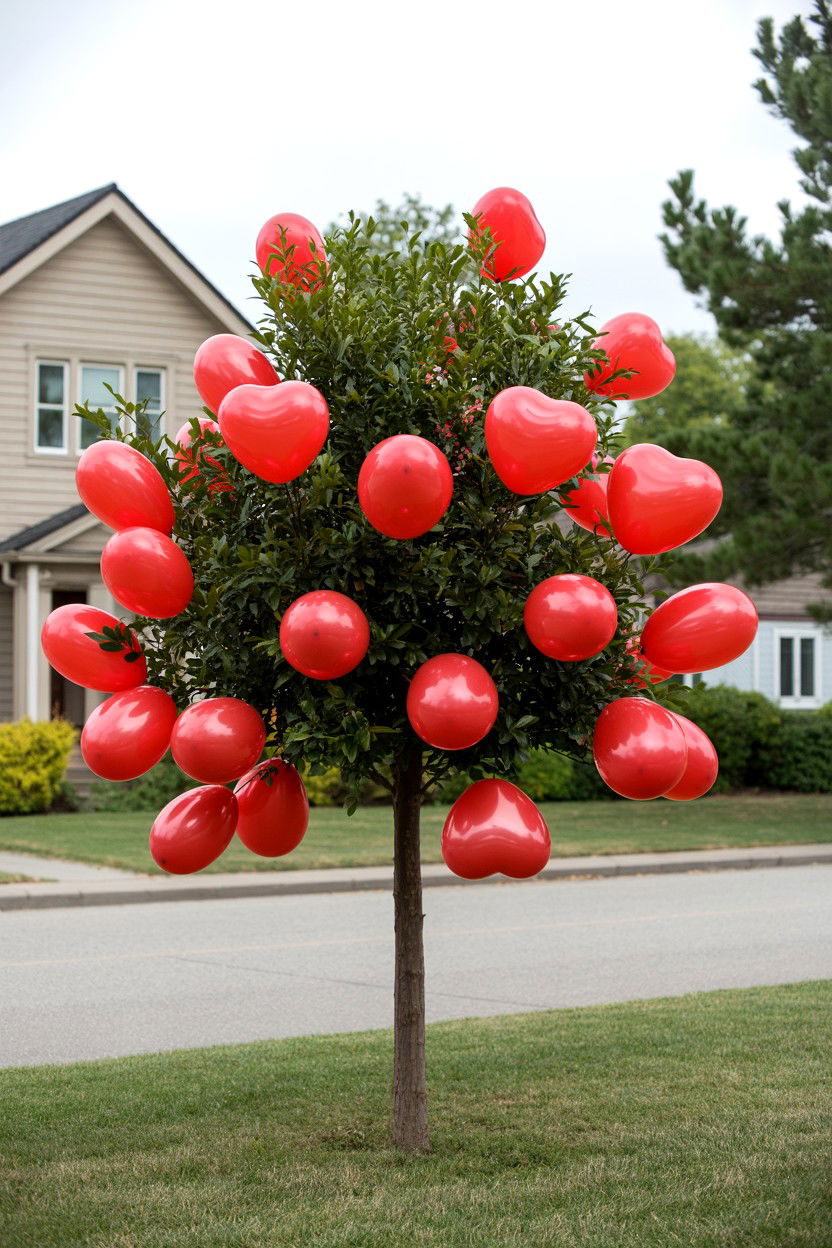 Outdoor Balloon Tree Decoration - 25 Valentine's Day Balloon Surprise Ideas