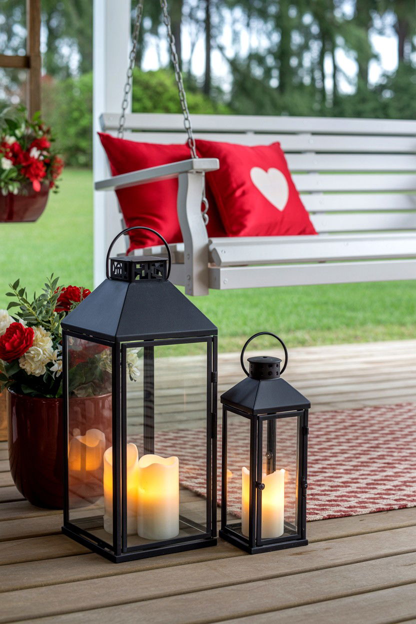 Outdoor Lantern Lighting - 25 Valentine's Day Porch Swing Ideas