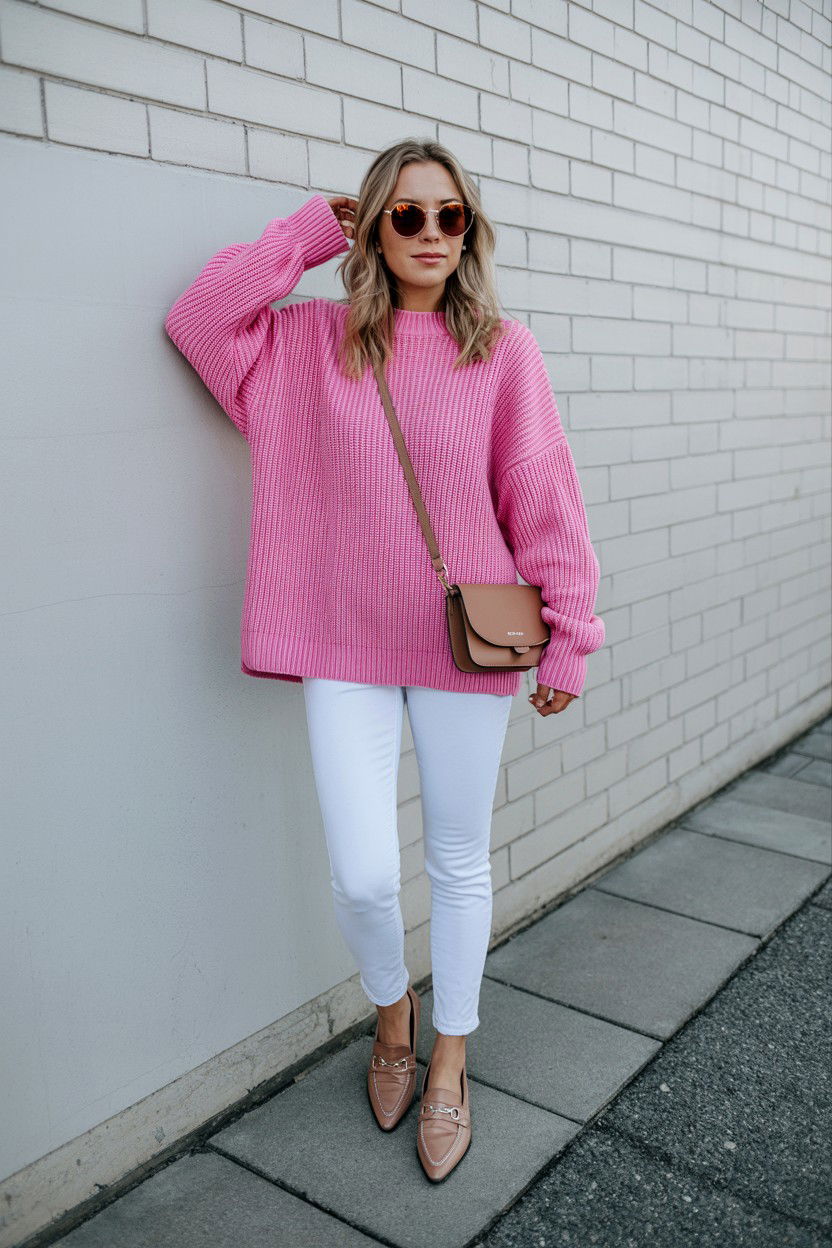 Oversized Pink Knit Sweater - 25 Valentine's Day Blush Looks