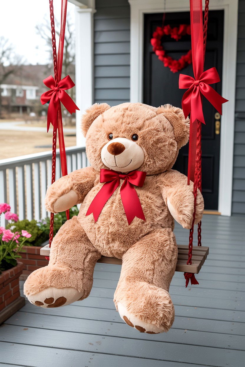 Oversized Plush Teddy - 25 Valentine's Day Porch Swing Ideas