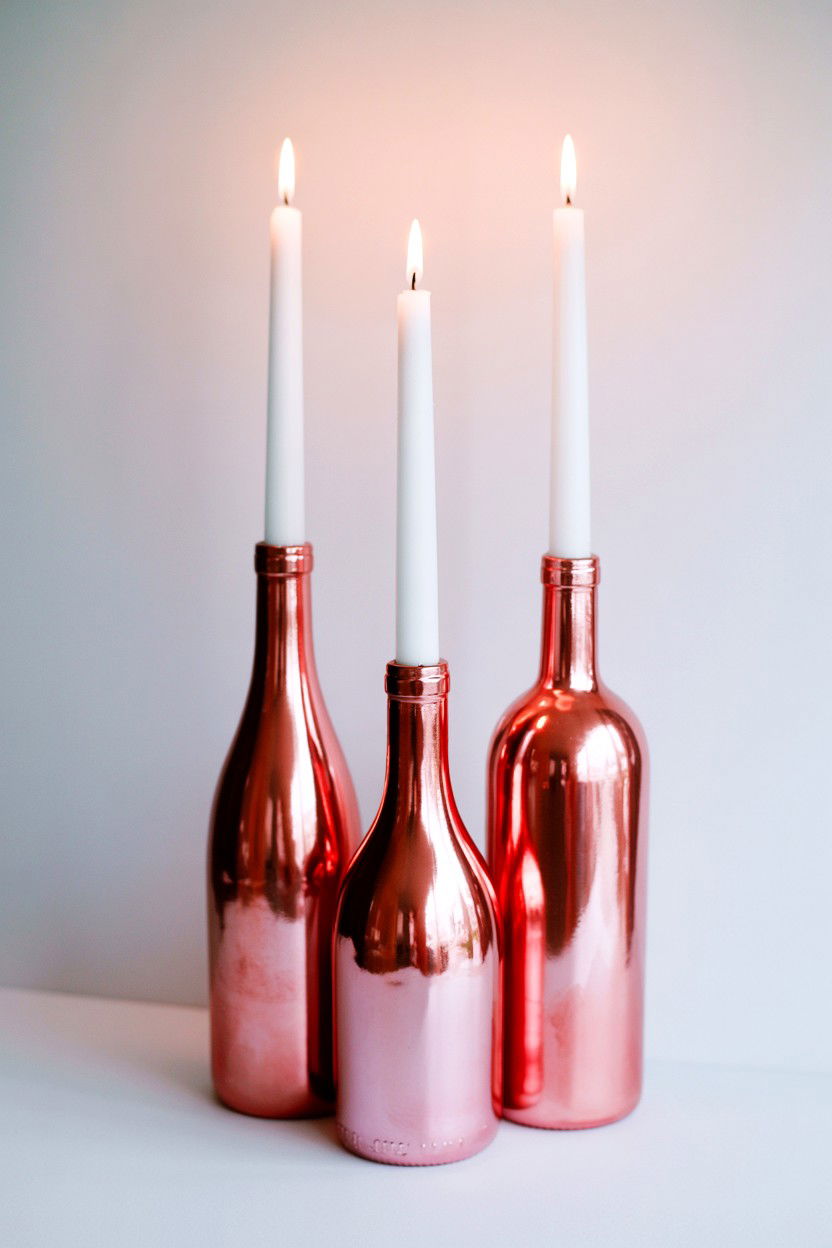 Painted Wine Bottle Holder - 25 Valentine's Day Candle Holder Ideas