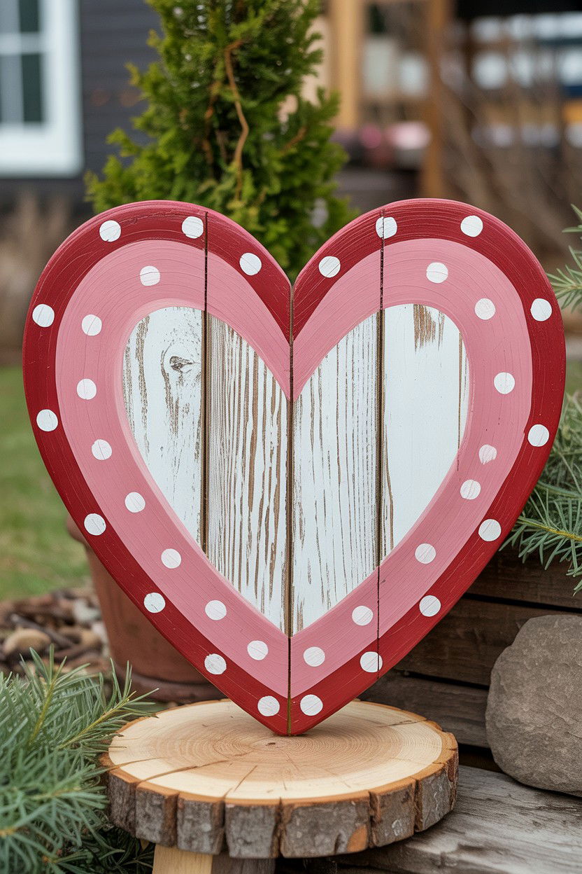Painted Wood Heart - 25 Valentine's Day Yard Sign Ideas