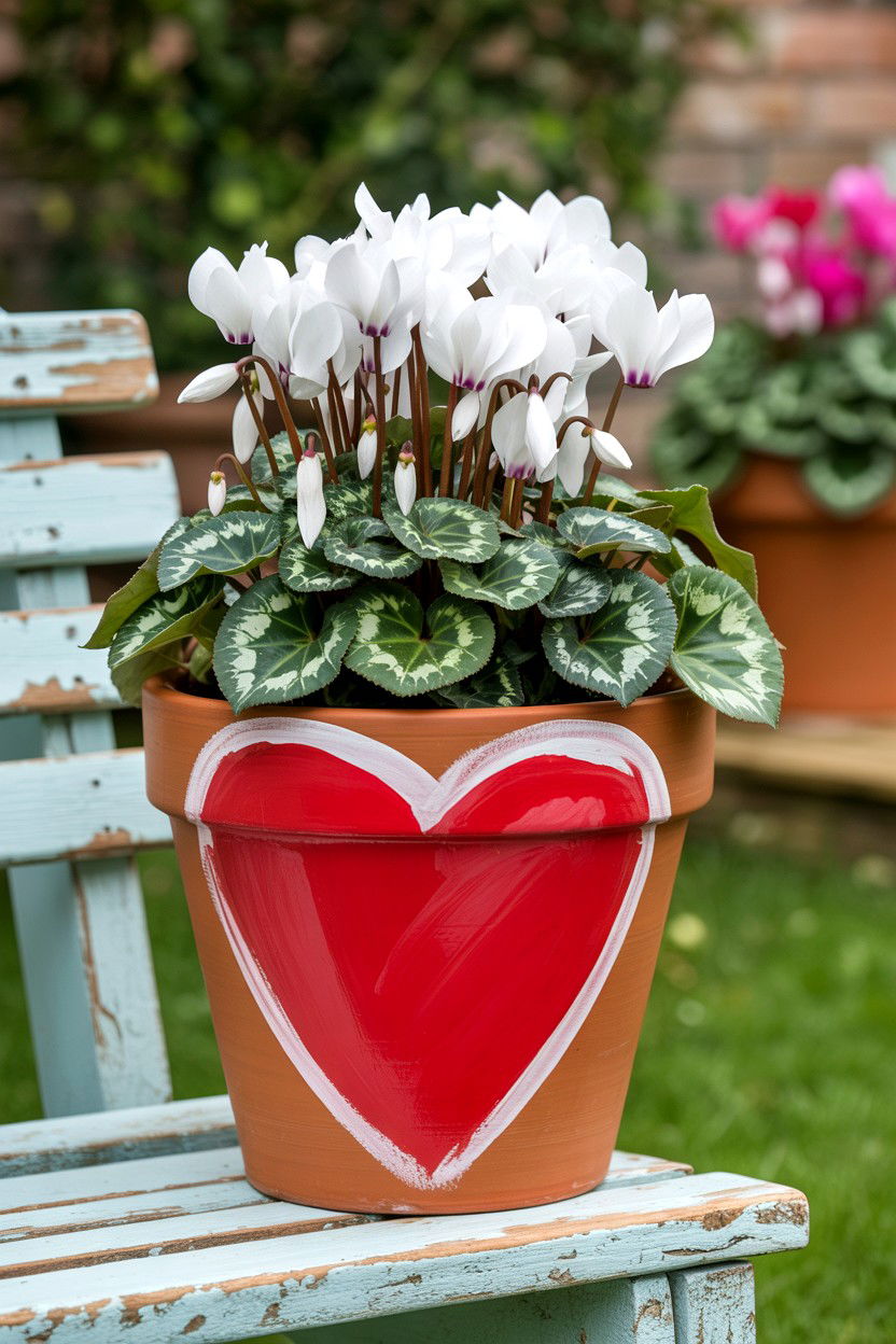 Painted terracotta heart pot - 25 Valentine's Day Planter Ideas