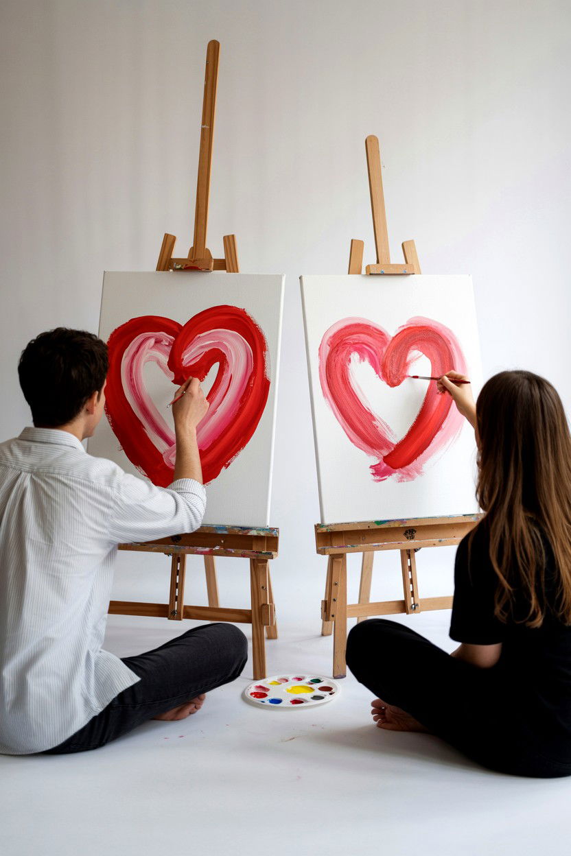 Painting Together On Canvas - 25 Valentine's Day Indoor Photo Ideas