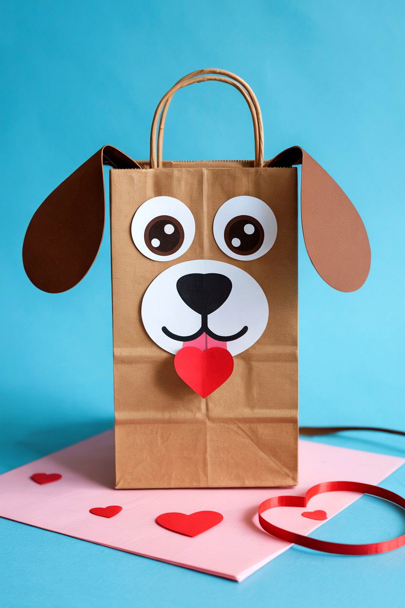 Paper Bag Puppy Craft - 25 Valentine's Day Paper Bag Ideas