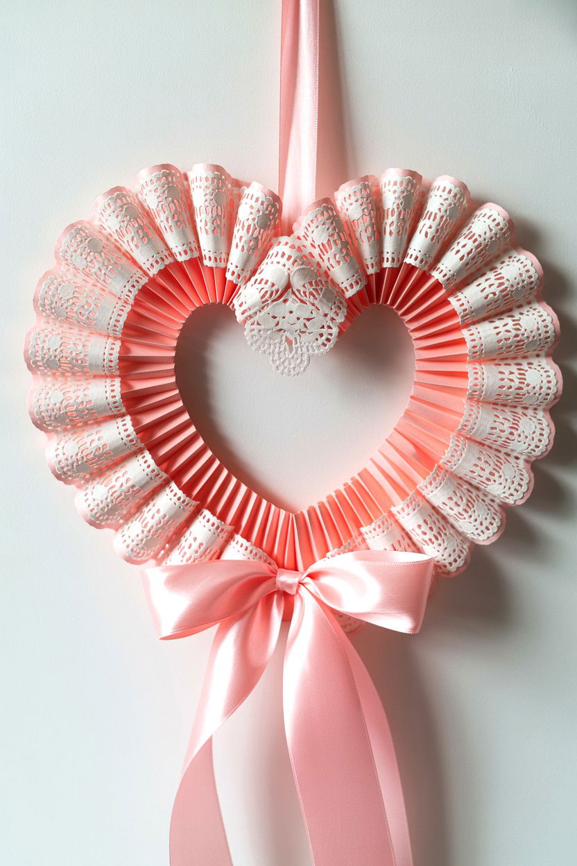 Paper Doily Heart Wreath - 25 Paper Valentine's Day Wreath Ideas