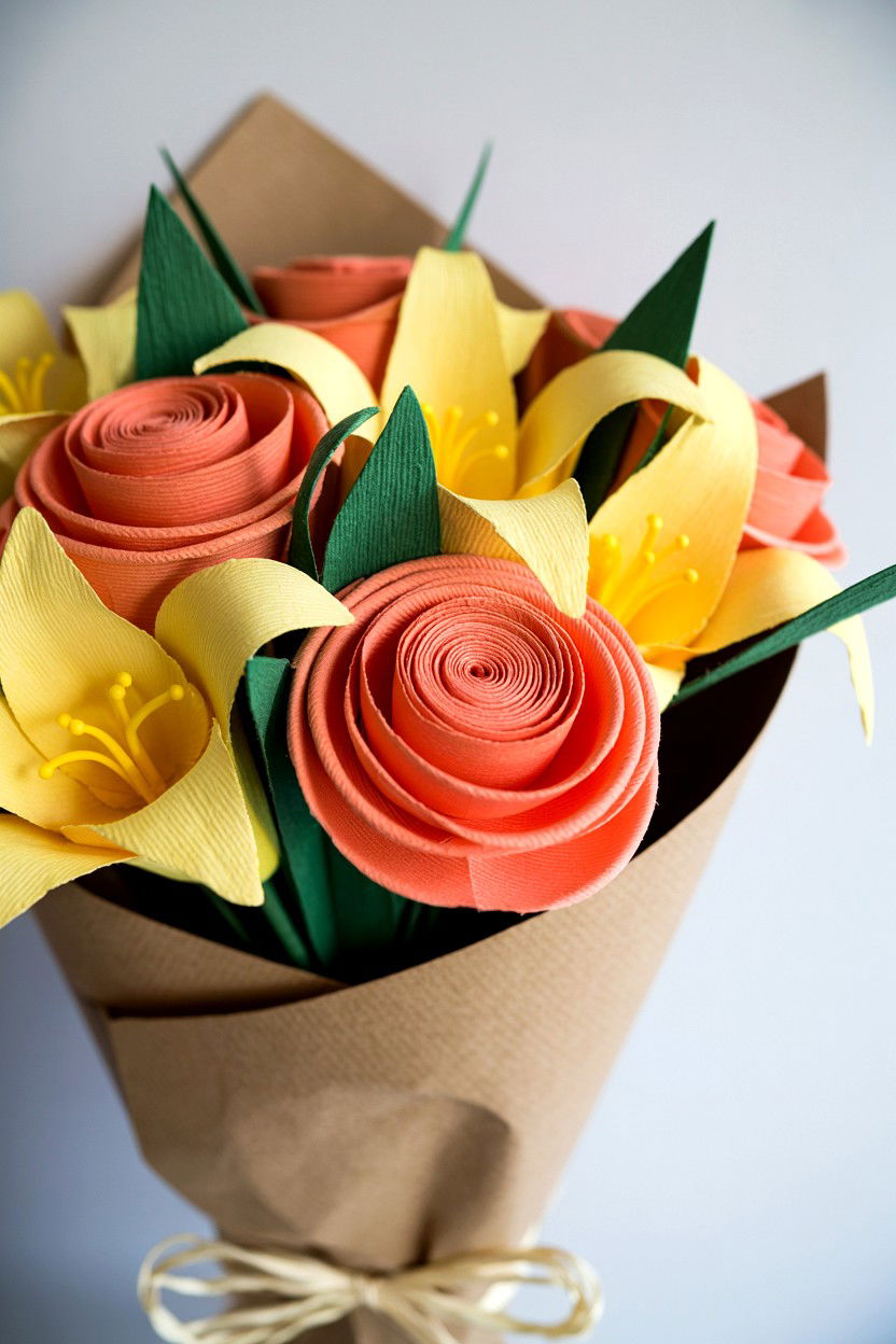 Paper Flower Bouquet - 25 Valentine's Day Fake Flower Ideas