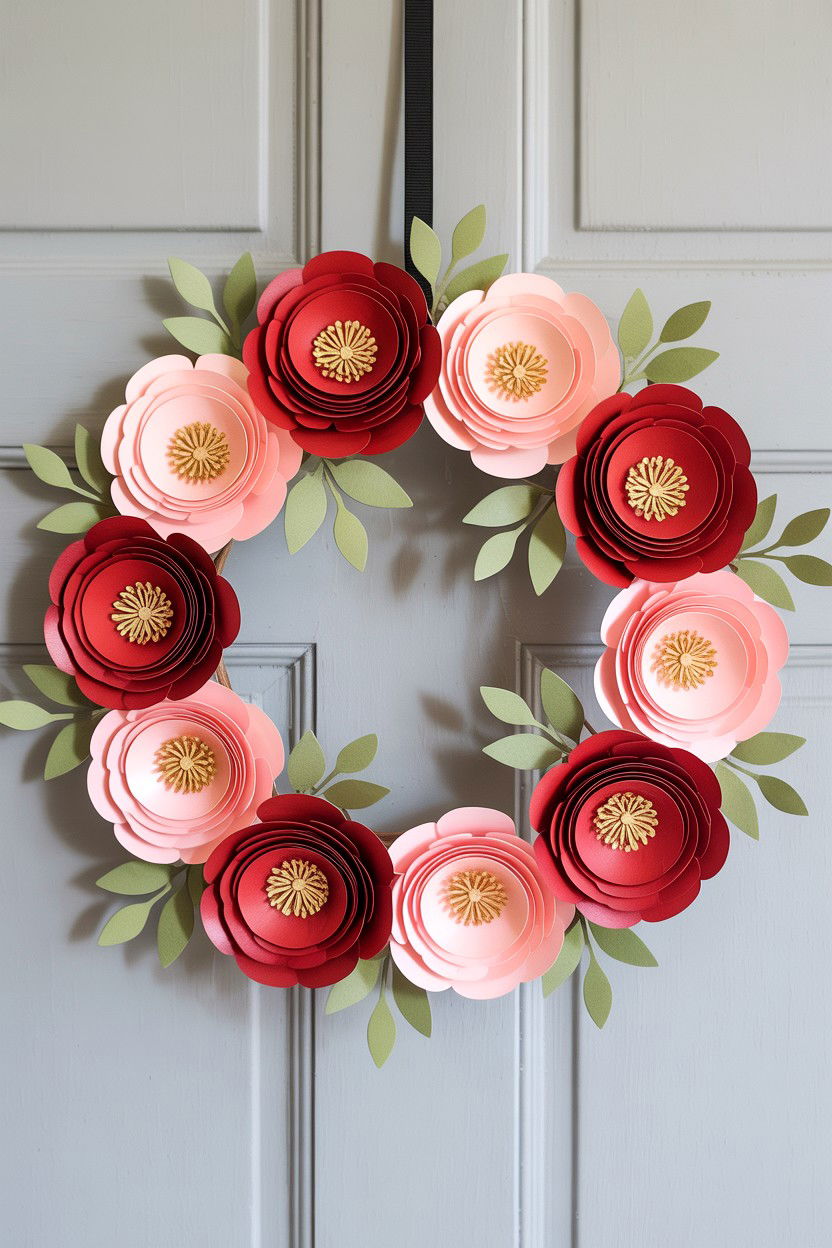 Paper Flower Wreath - 25 Valentine's Day Wreath Ideas