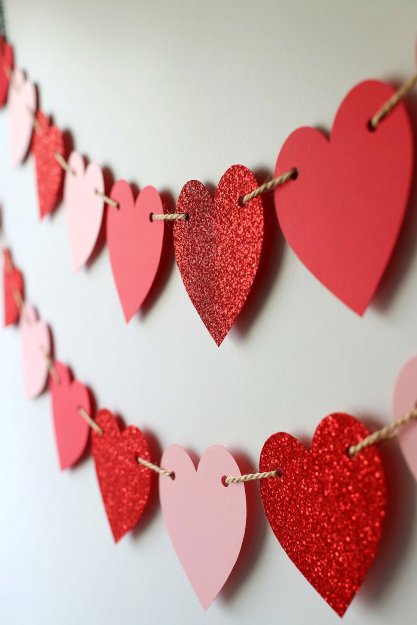 Paper Heart Garland - 25 Valentine's Day Wall Decor Ideas