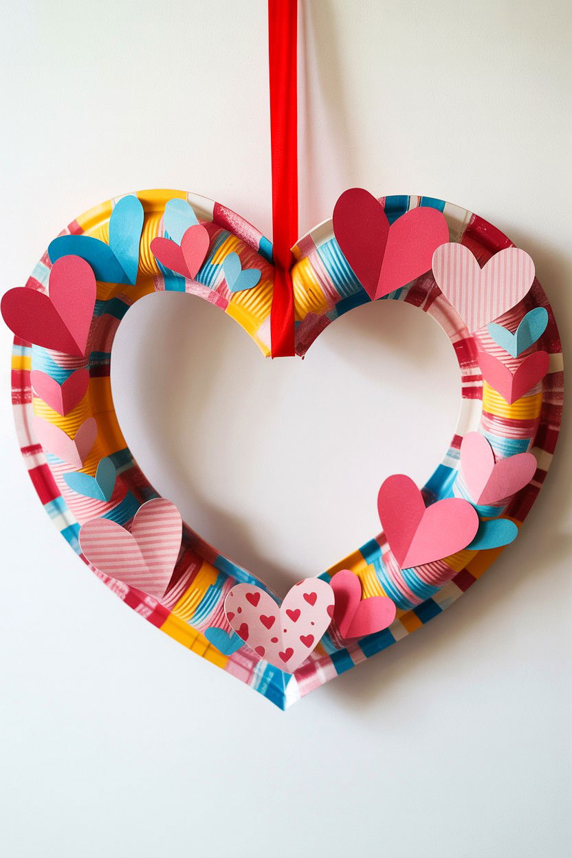 Paper Plate Heart Wreath - 25 Paper Valentine's Day Wreath Ideas