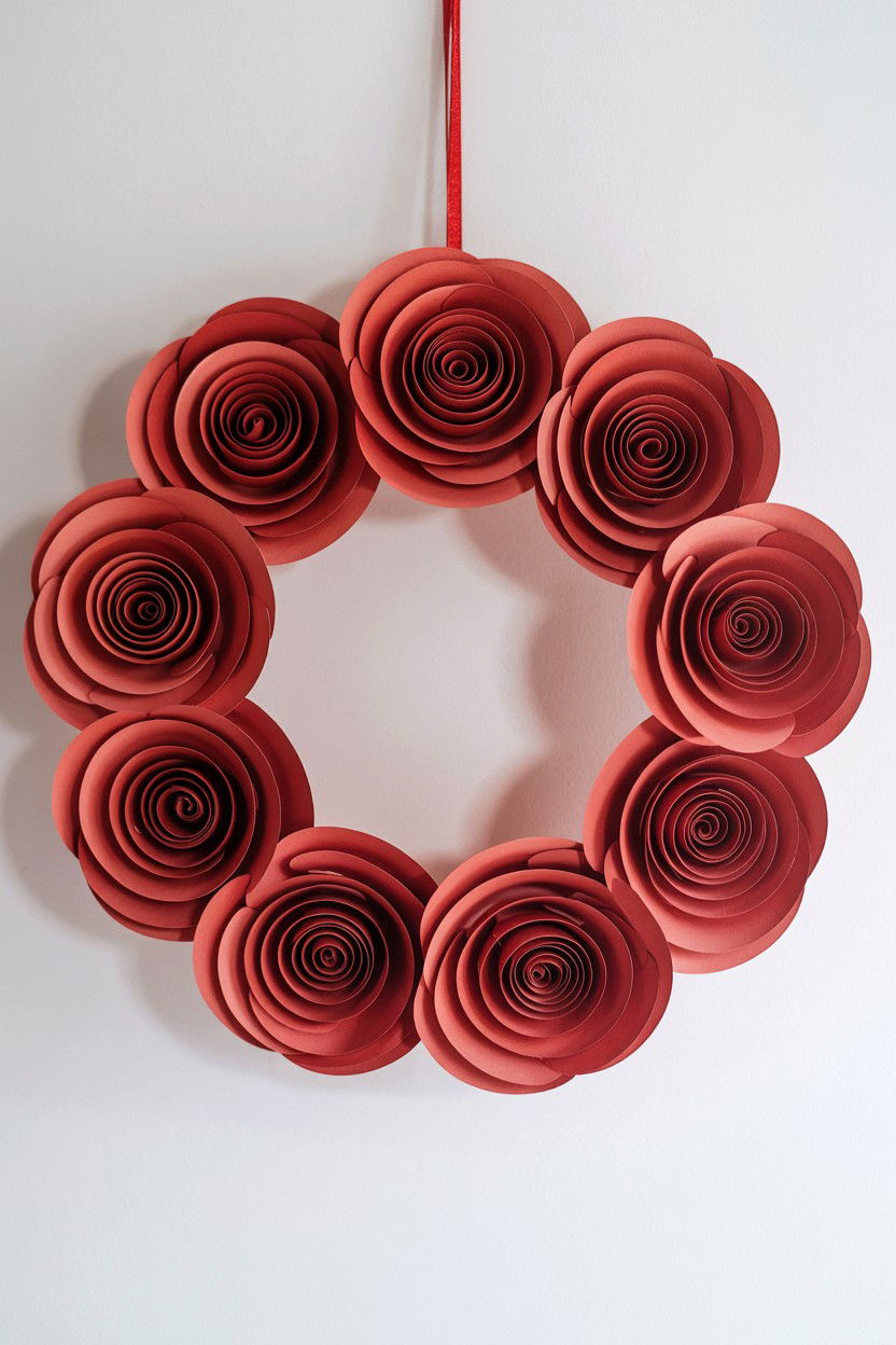 Paper Rose Wreath - 25 Rose Valentine's Day Wreath Ideas