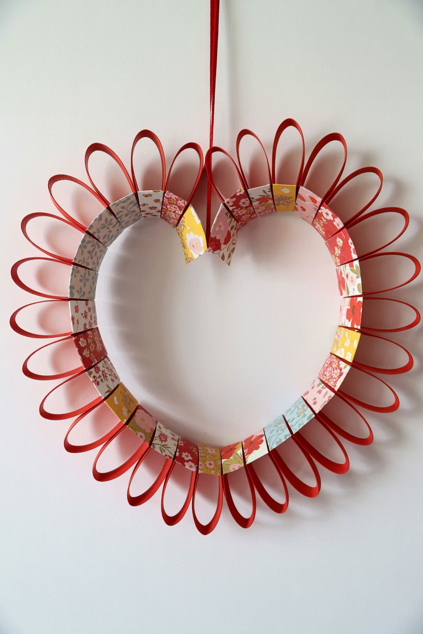 Paper Strip Heart Wreath - 25 Paper Valentine's Day Wreath Ideas