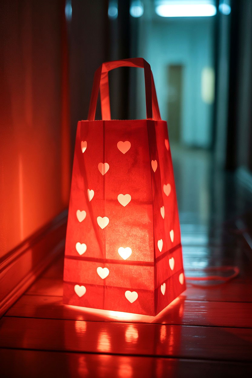 Paper bag lantern - 25 Valentine's Day Tea Light Ideas