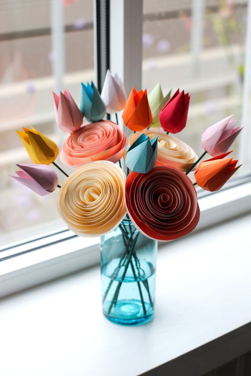 Paper flower bouquet - 25 Inexpensive Valentine's Day Ideas