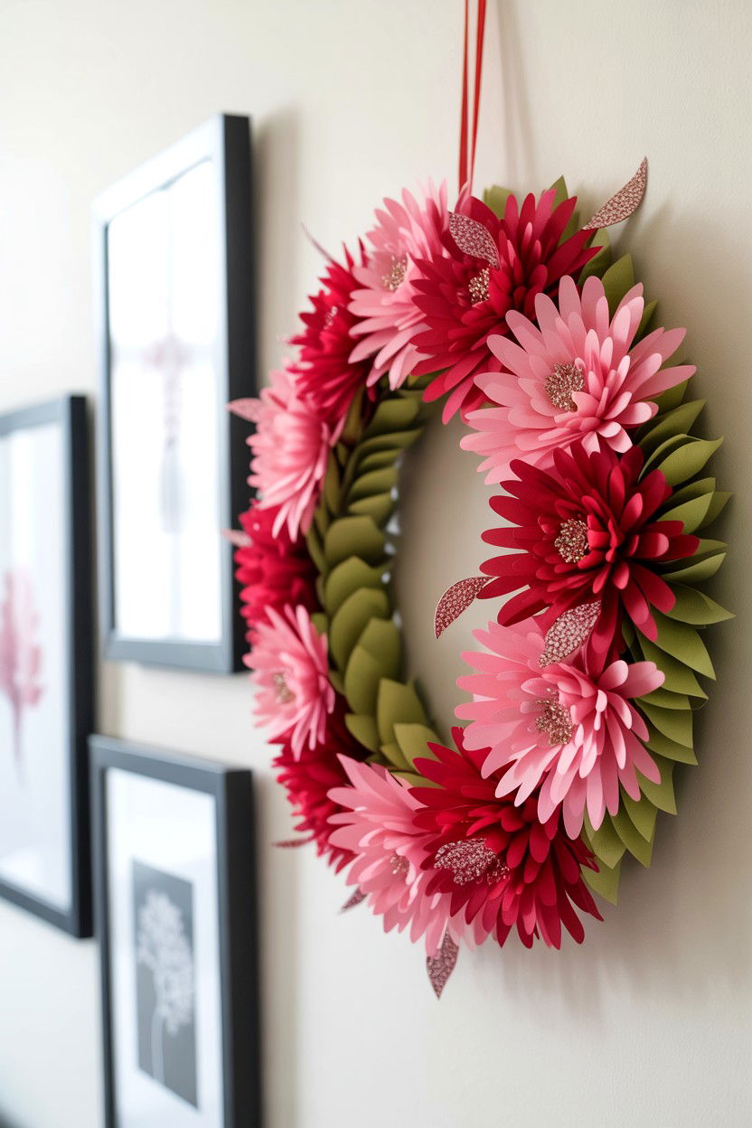 Paper flower wreath - 25 Flower Valentine's Day Wreath Ideas
