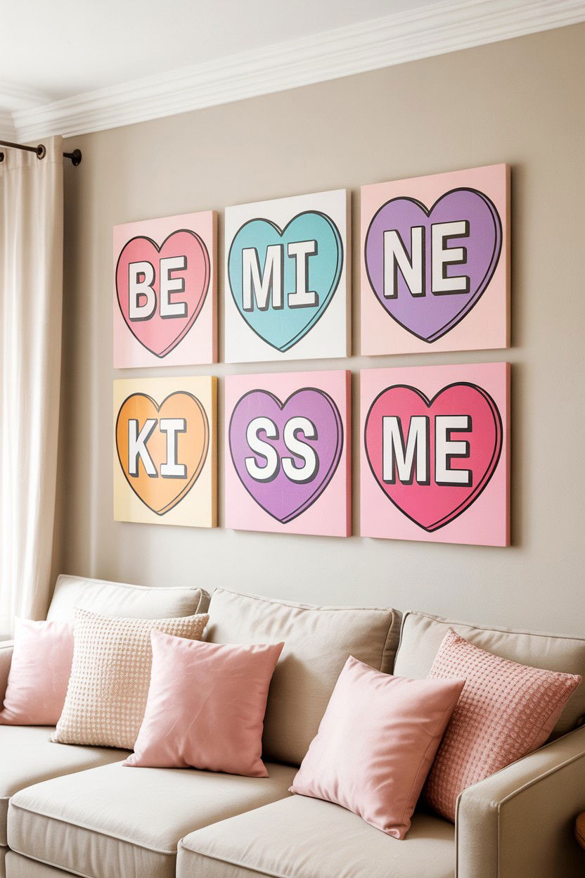 Pastel Candy Heart Wall Art - 25 Valentine's Day Wall Art Ideas
