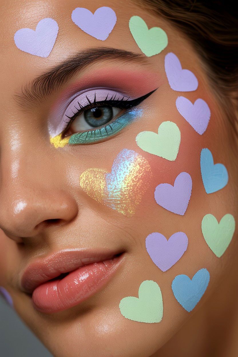 Pastel Heart Makeup - 25 Heart Makeup Valentine's Day Ideas