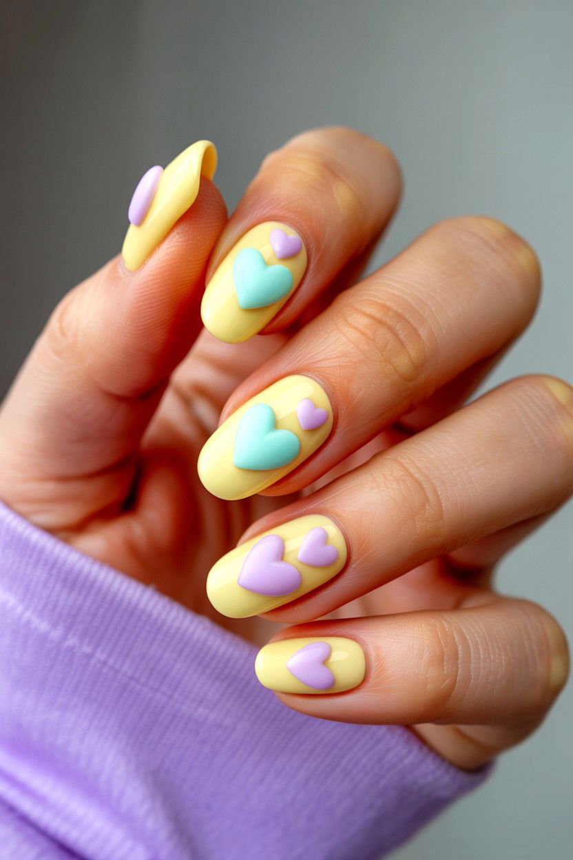 Pastel Heart Nails - 25 3D Valentine's Day Nail Art Ideas