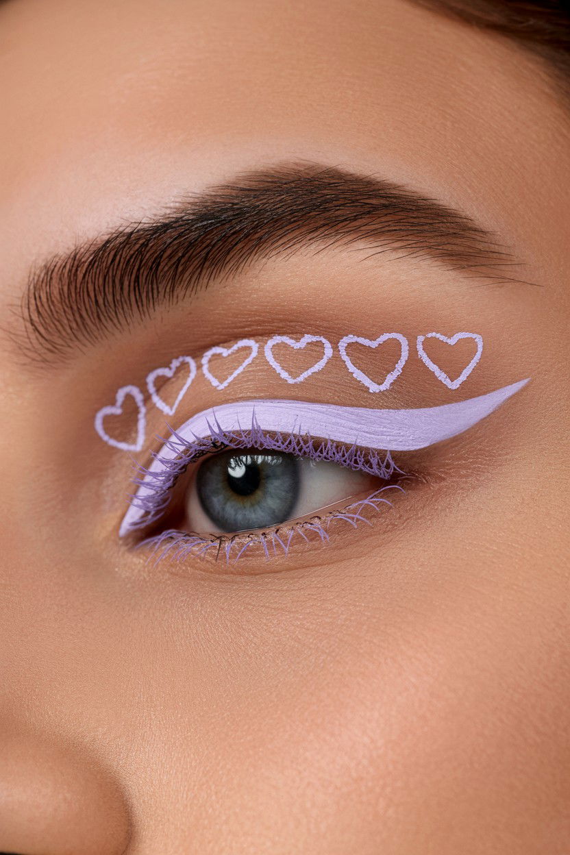 Pastel Lavender Heart Eyeliner - 25 Valentine's Day Graphic Liner Ideas