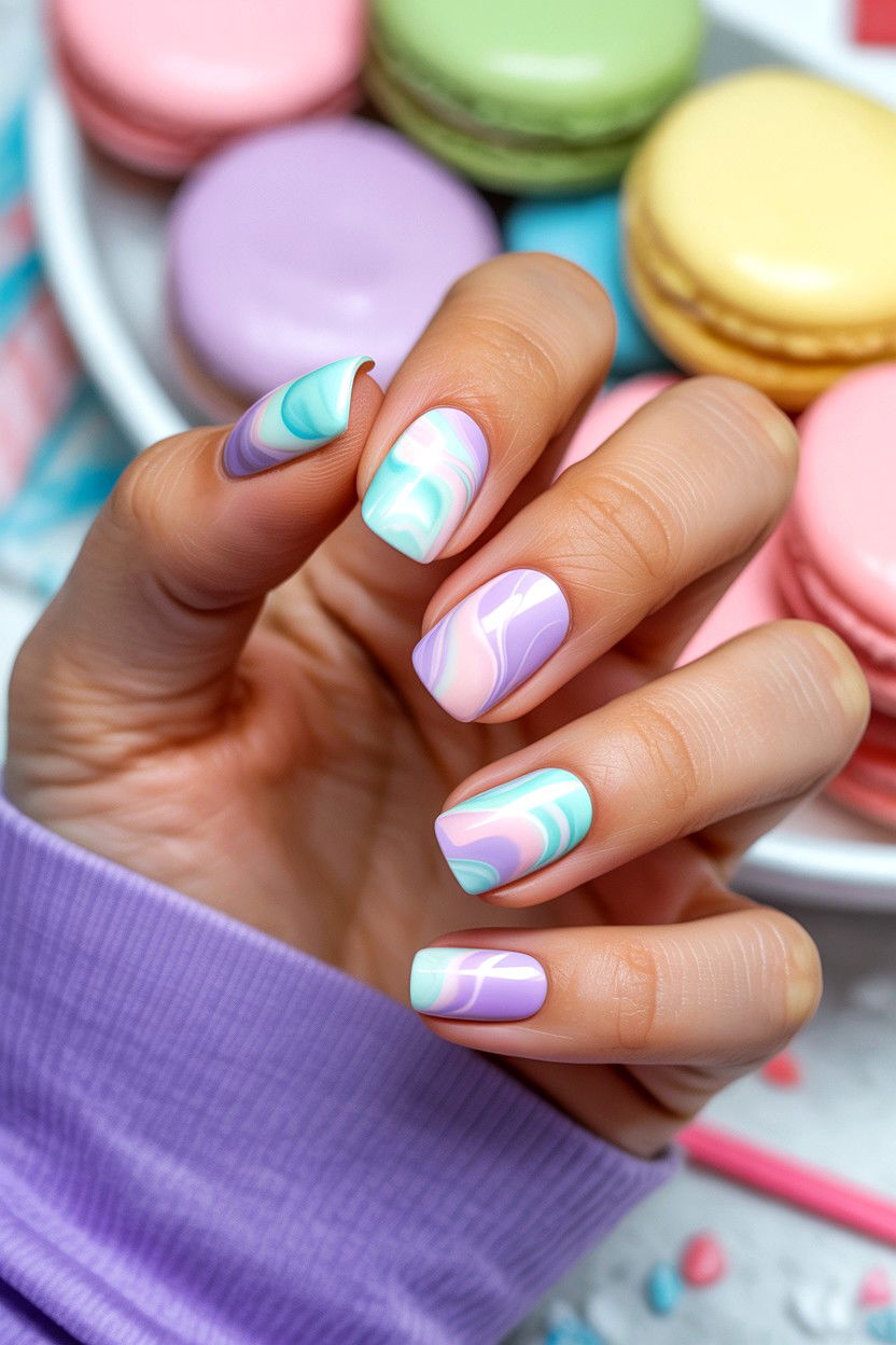Pastel Marble Nails - 25 Marble Valentine's Day Nail Ideas