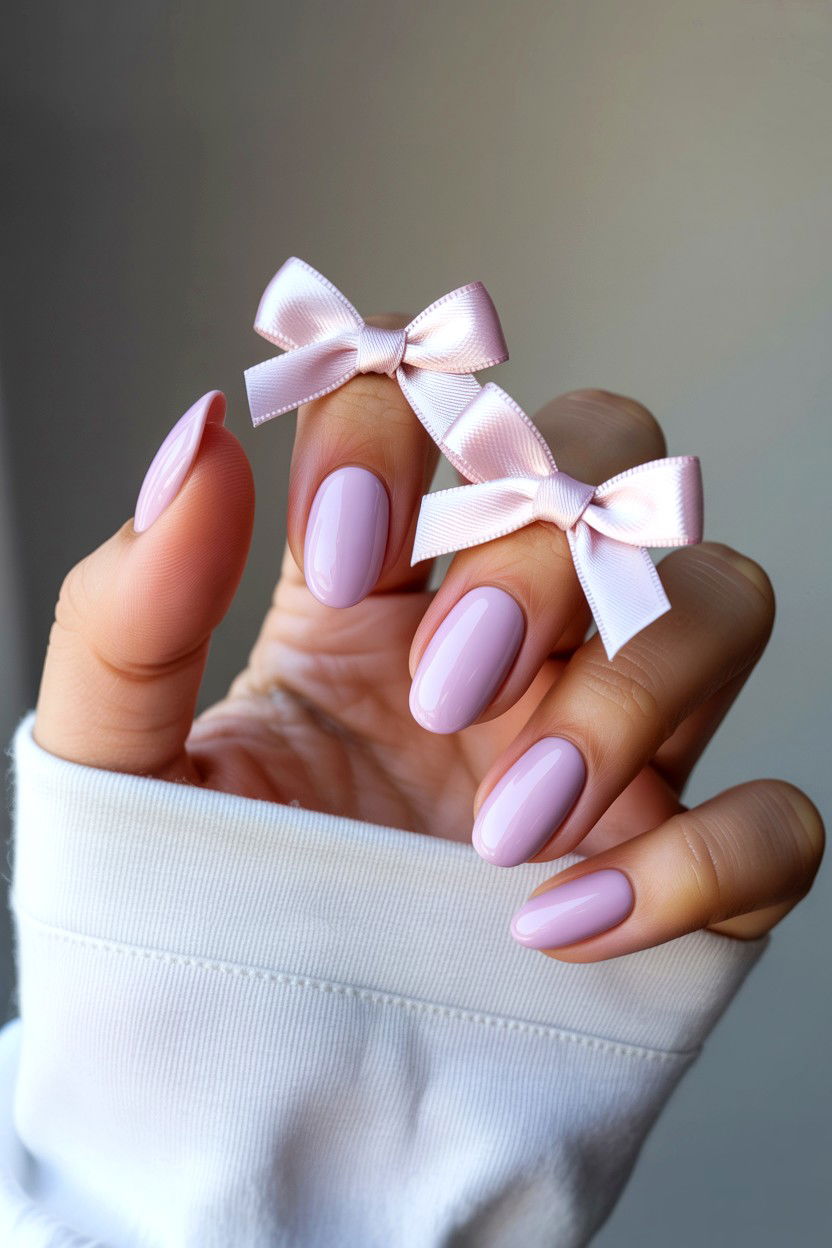 Pastel Pink Bow Nails - 25 Bow Valentine's Day Nail Ideas