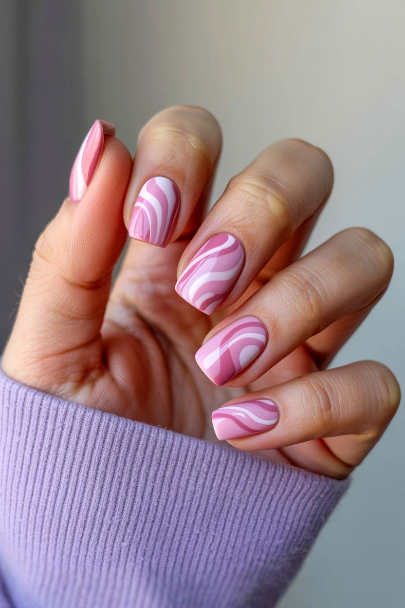 Pastel Pink Swirl Nails - 25 Swirl Valentine's Day Nail Ideas