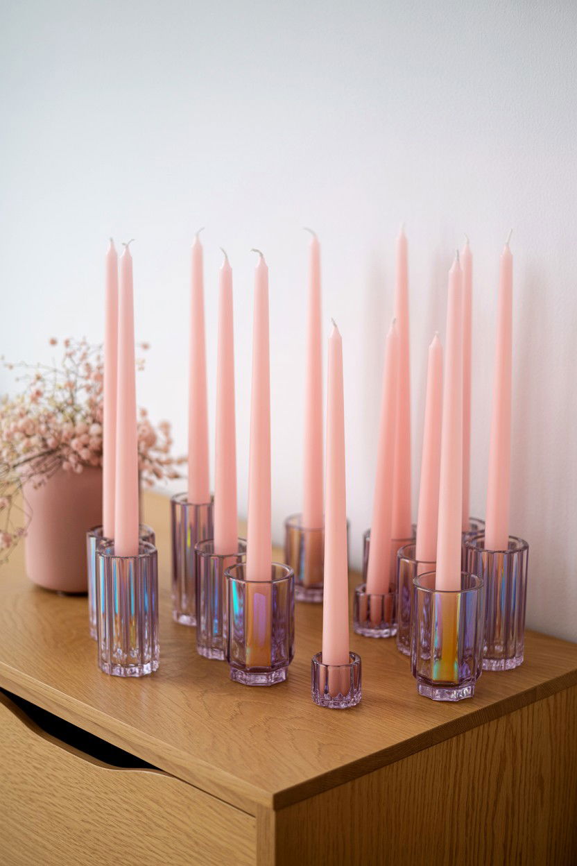 Pastel Pink Taper Candles - 25 Valentine's Day Taper Candle Ideas