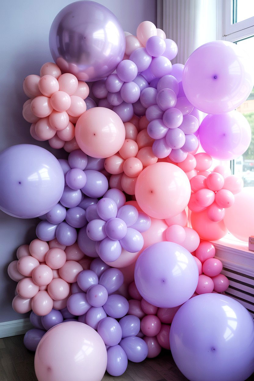 Pastel Purple And Pink Balloon Wall - 25 Valentine's Day Balloon Wall Ideas