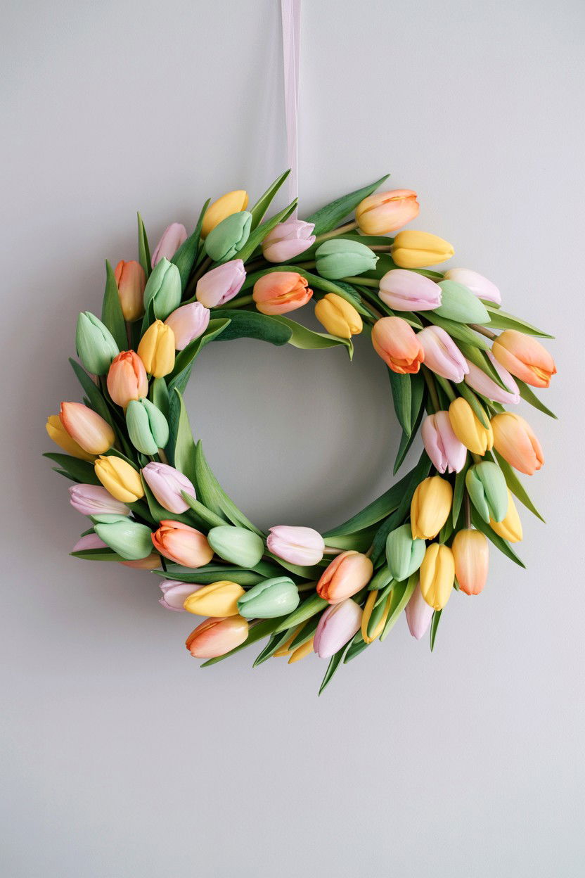 Pastel Tulip Wreath - 25 Tulip Valentine's Day Wreath Ideas