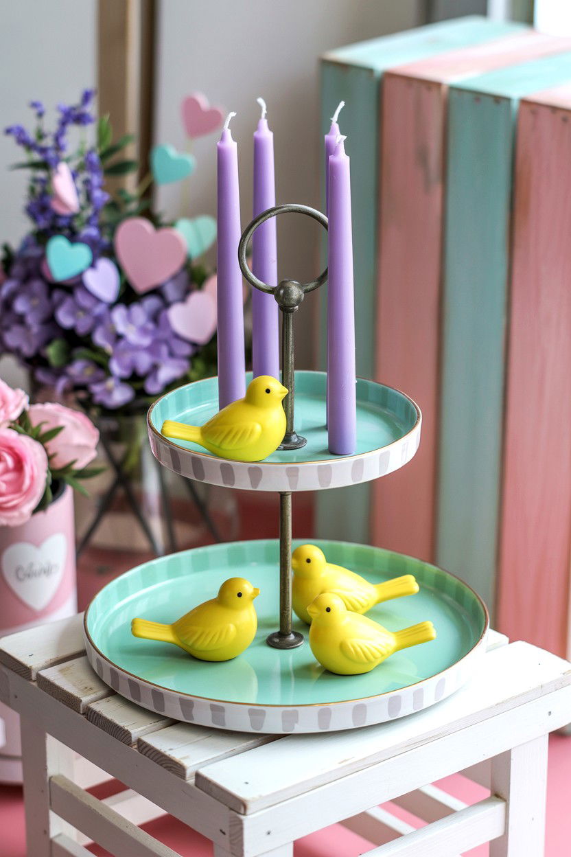 Pastel Valentine Tiered Tray - 25 Valentine's Day Tiered Tray Ideas