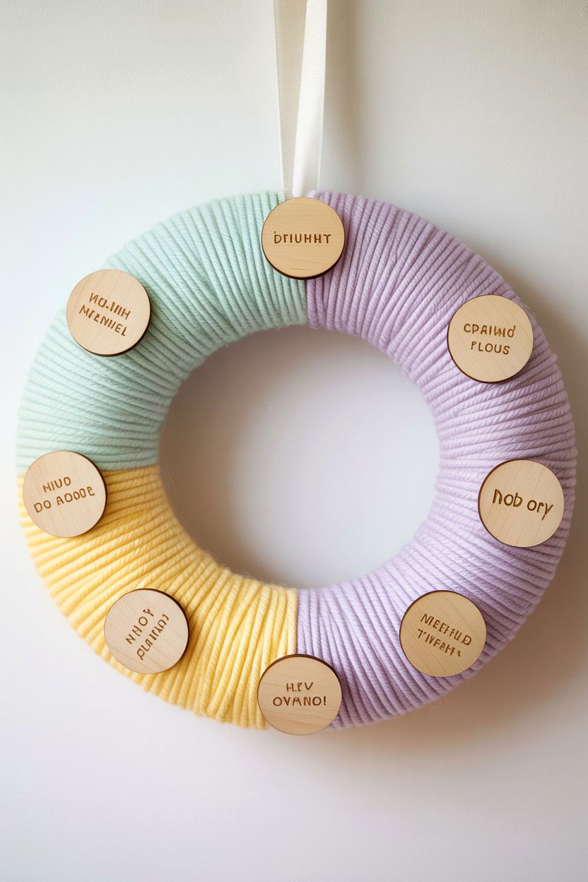 Pastel Yarn Wreath - 25 Yarn Valentine's Day Wreath Ideas