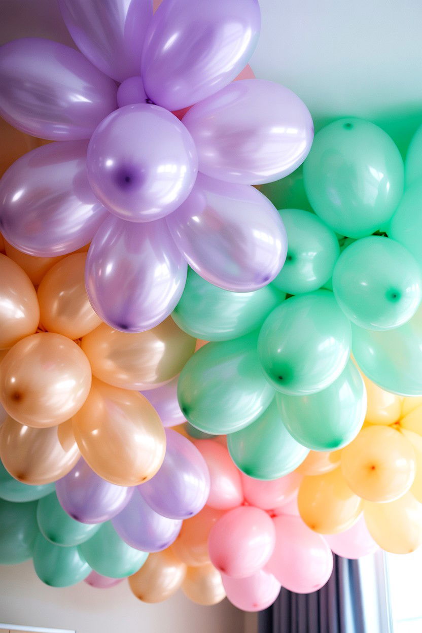 Pastel balloon ceiling - 25 Valentine's Day Balloon Ceiling Ideas