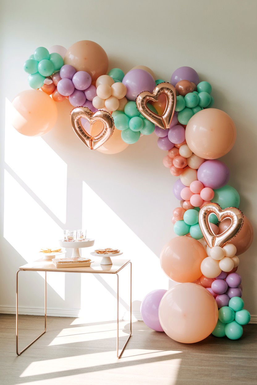Pastel heart balloon garland - 25 Valentine's Day Balloon Garland Ideas