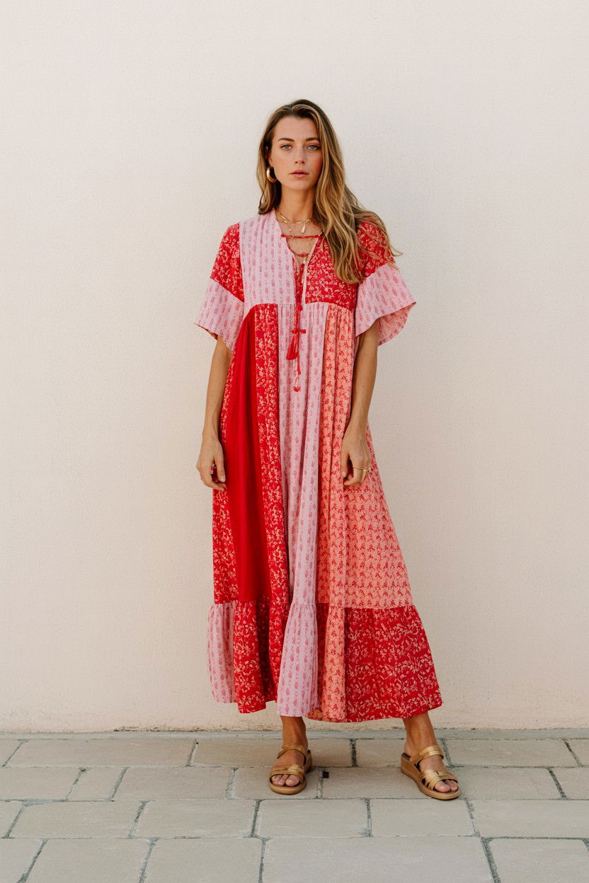 Patchwork Bohemian Dress - 25 Valentine's Day Boho Outfits
