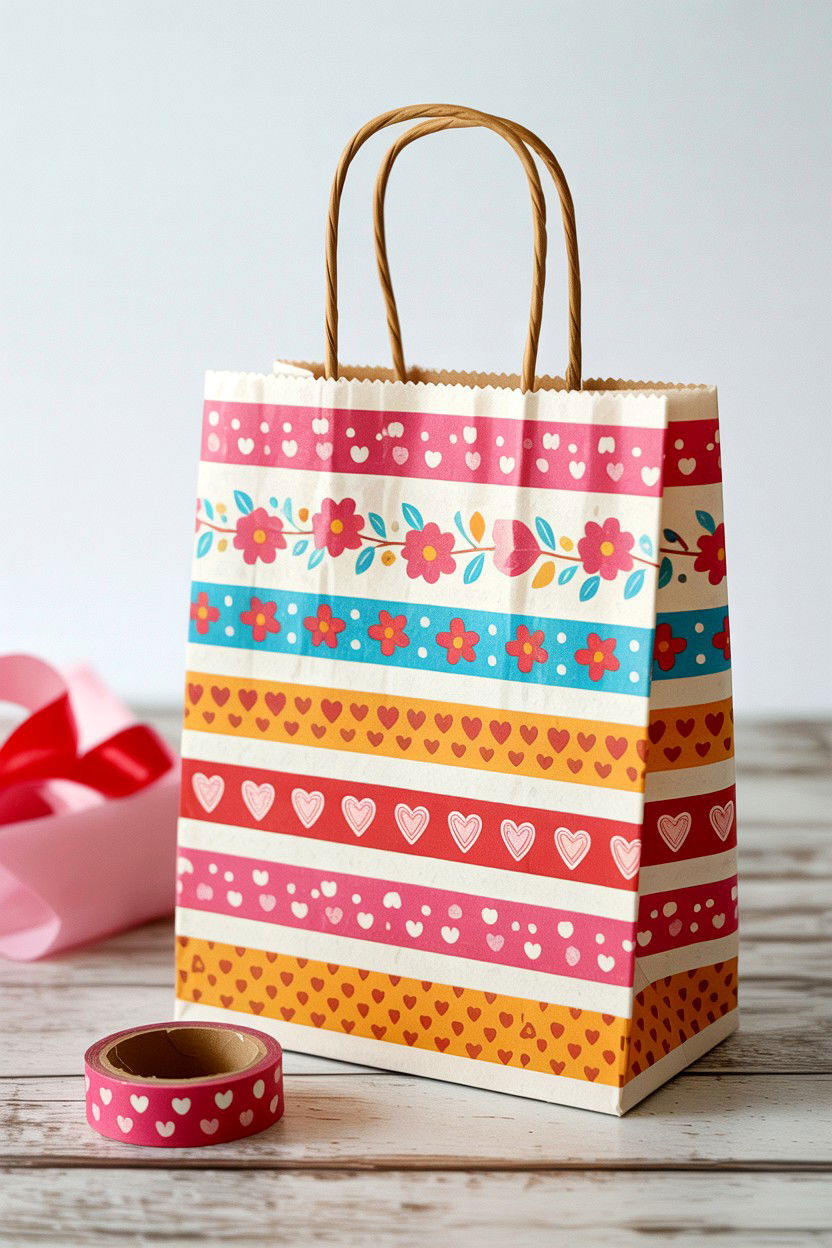 Patterned Washi Tape Bag - 25 Valentine's Day Treat Bag Ideas