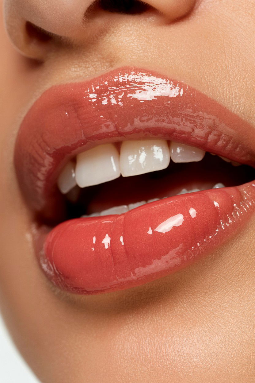 Peach Lip Gloss Look - 25 Valentine's Day Lip Looks