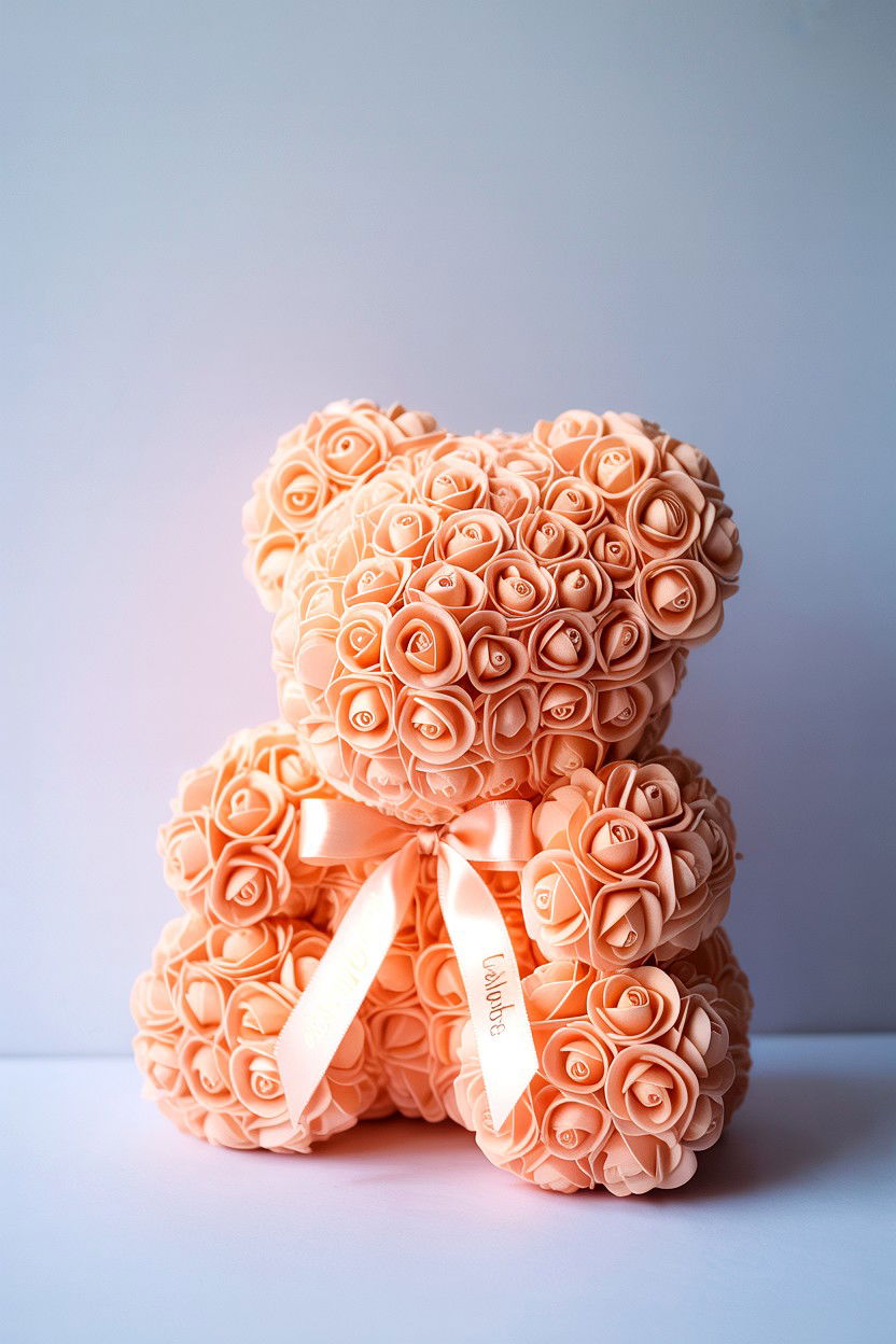 Peach Rose Bear - 25 Valentine's Day Rose Bear Ideas