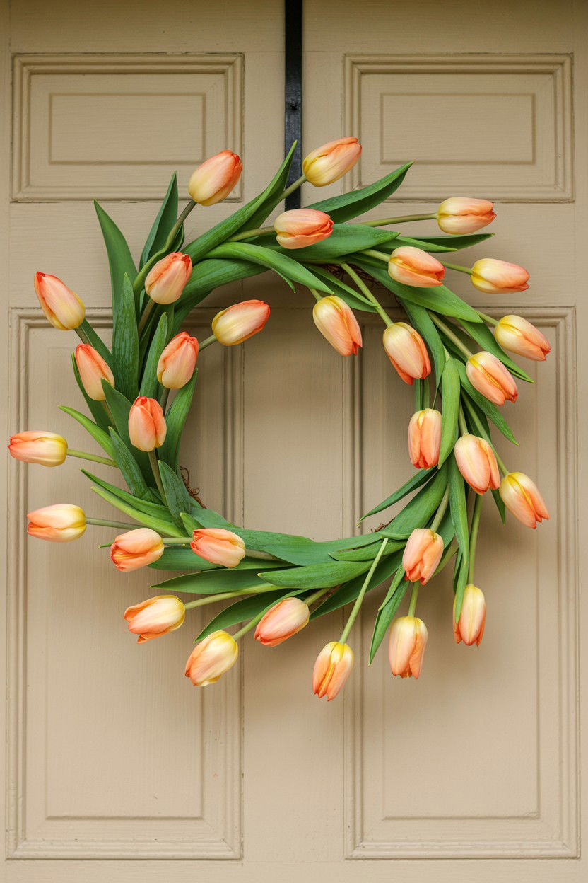 Peach Tulip Wreath - 25 Tulip Valentine's Day Wreath Ideas