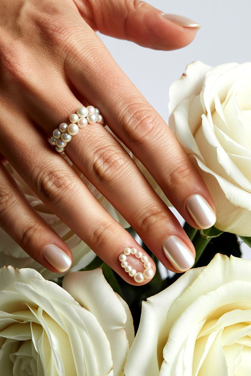 Pearl Accent Nail - 25 Easy Valentine's Day Nail Designs