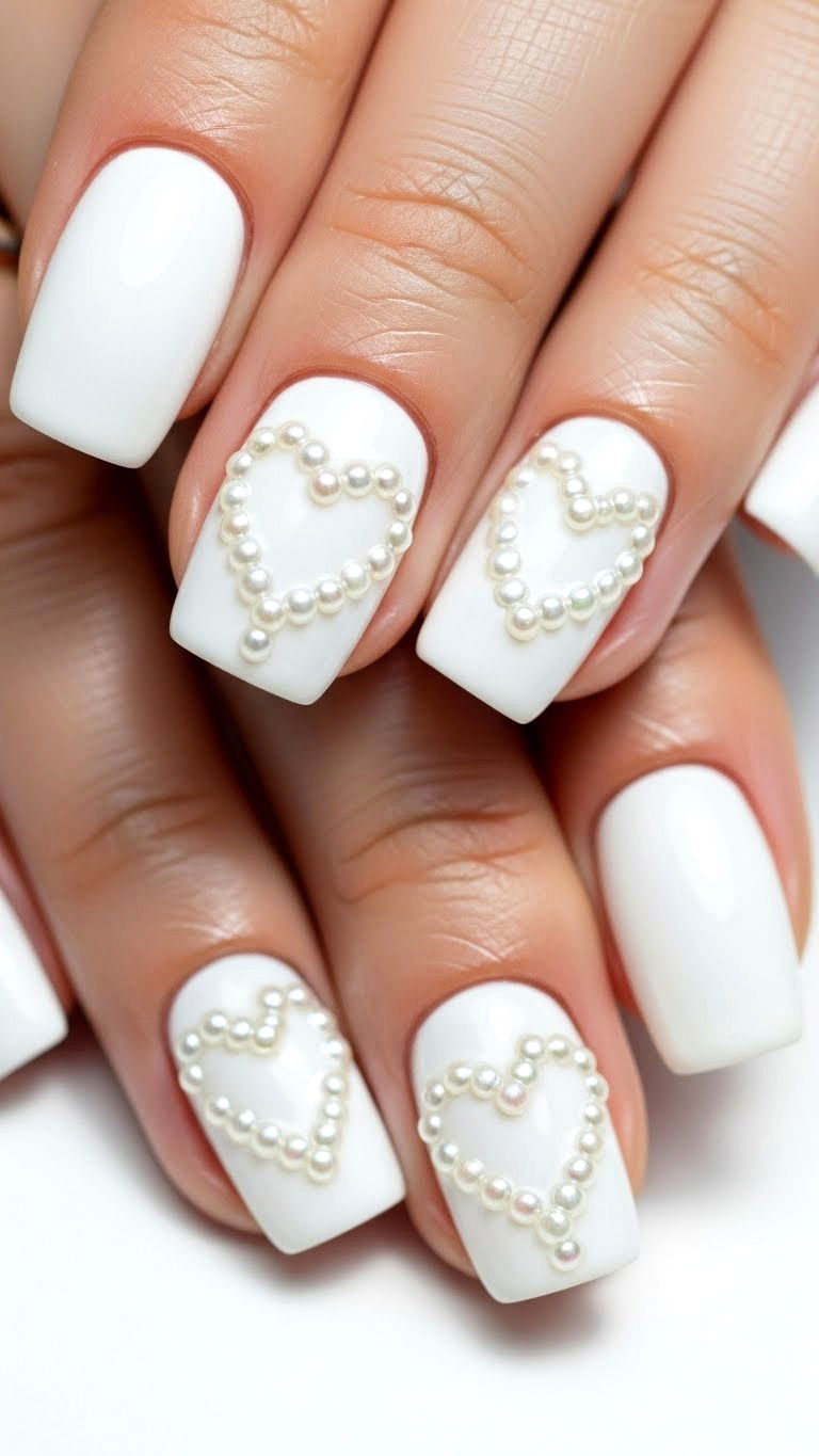 Pearl Accent Nails - 25 valentine's day nails