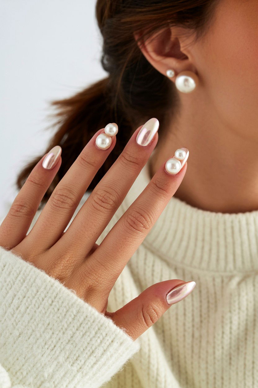 Pearl Accent Press On Nails - 25 Valentine's Day Press On Nail Ideas