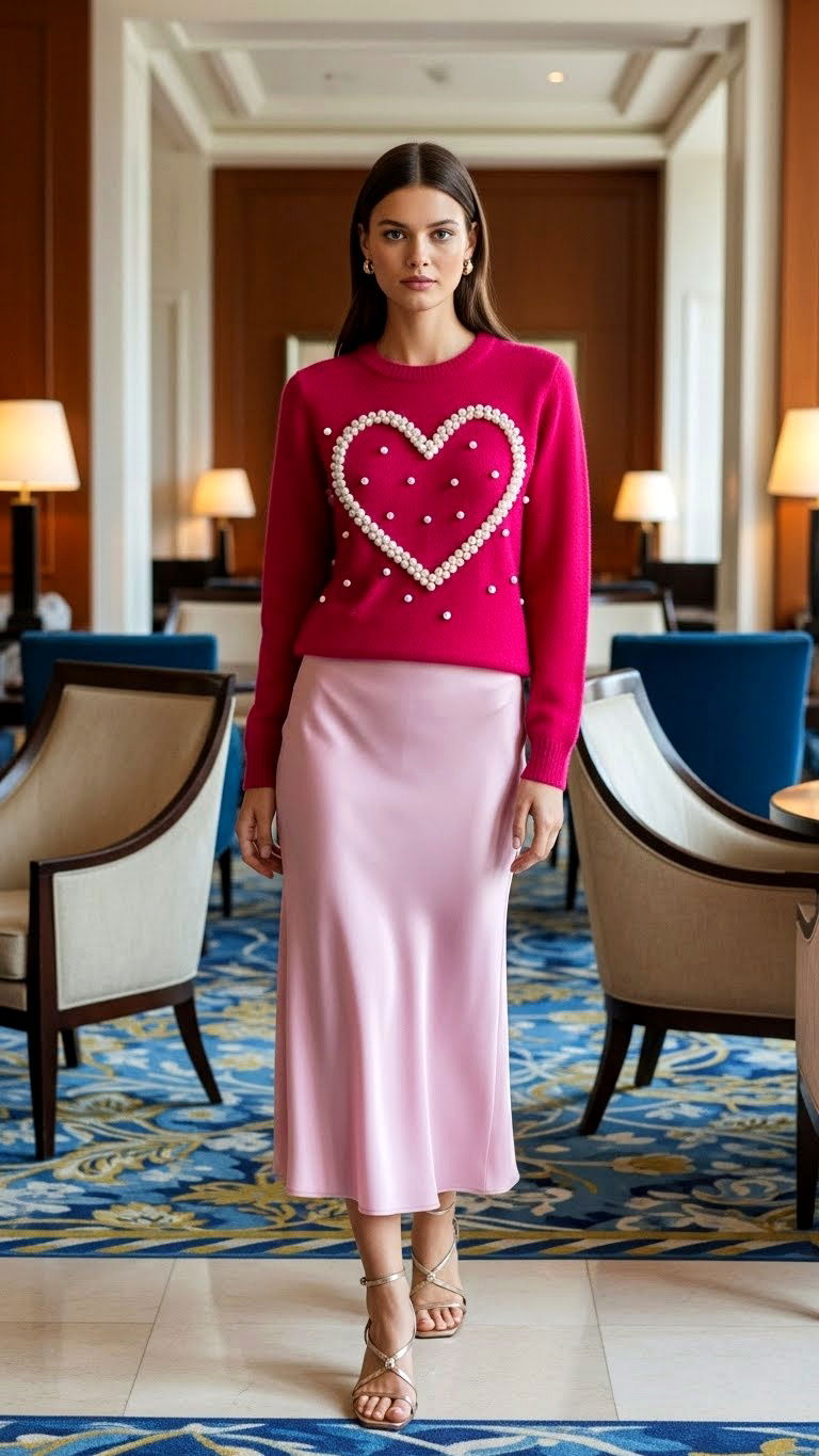 Pearl Embellished Heart Sweater - 25 valentine's day sweater ideas